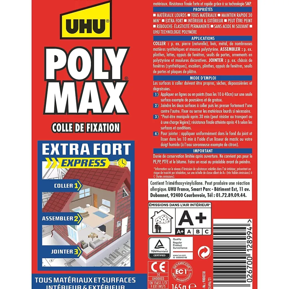 Colle mastic extra forte express Poly Max blanc tube 165g^UHU