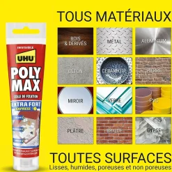 Colle mastic extra forte express Poly Max transparente tube 115g-UHU Hot