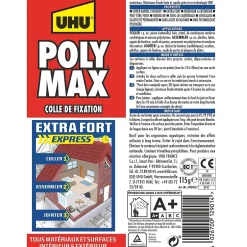 Colle mastic extra forte express Poly Max transparente tube 115g-UHU Hot
