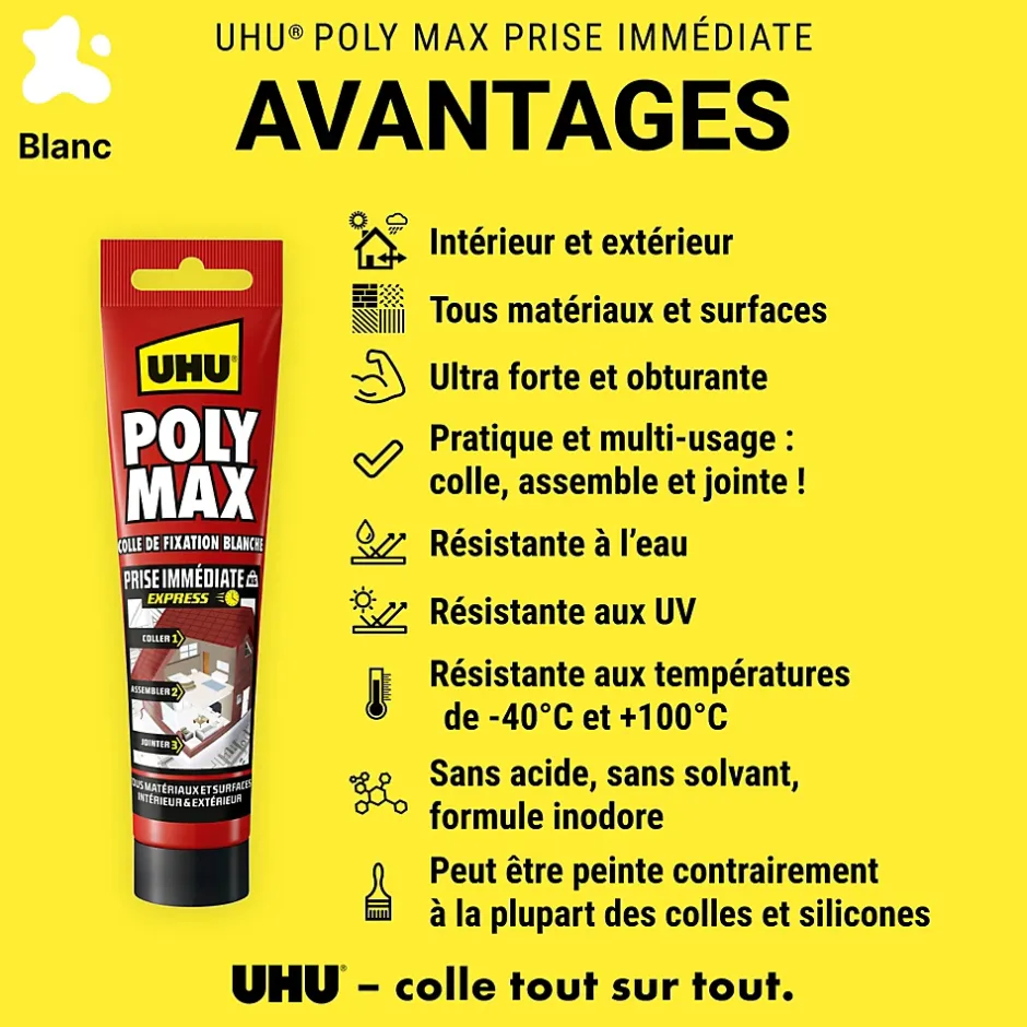Colle mastic prise immédiate express blanc tube 165g^UHU Clearance