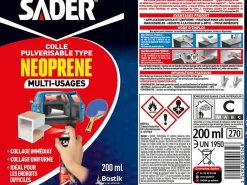 Colle Multi-usages Pulvérisable type Néoprène Aérosol 200 ml^Sader Best