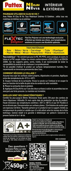 Colle Ni clou ni vis tous travaux intérieur et extérieur cartouche 450g^Pattex Best