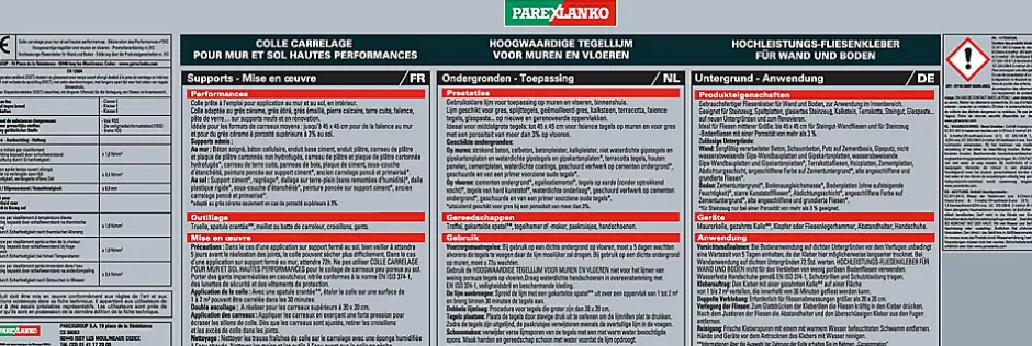 Colle pour carrelage mur et sol intérieur hautes performances blanc 5kg-Parexlanko Best