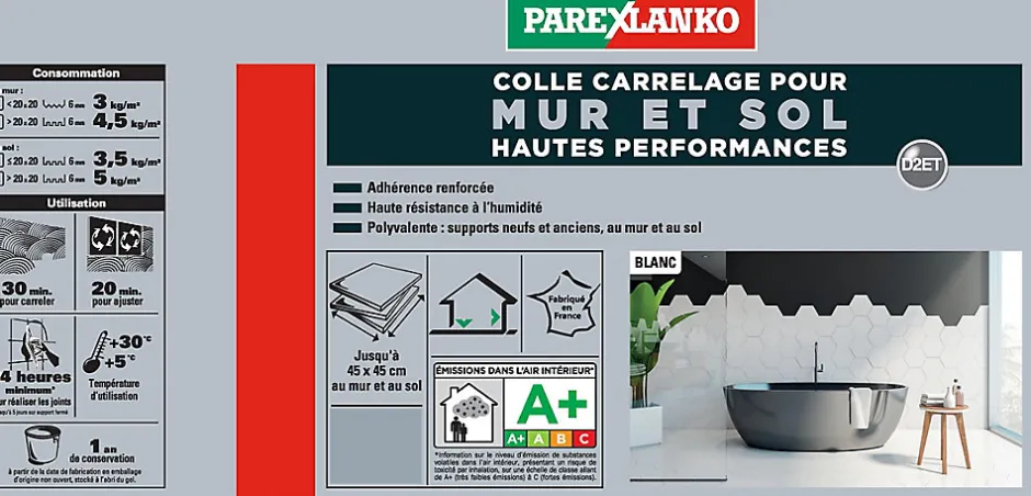 Colle pour carrelage mur et sol intérieur hautes performances blanc 25 kg-Parexlanko