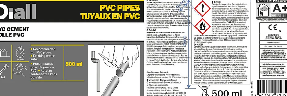 Colle pour PVC et tuyau en PVC 500ml-Diall Discount