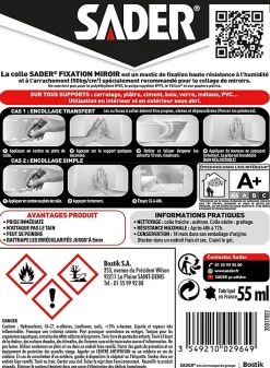 Colle pour Miroir Tube 55 ml Blanc^Sader New