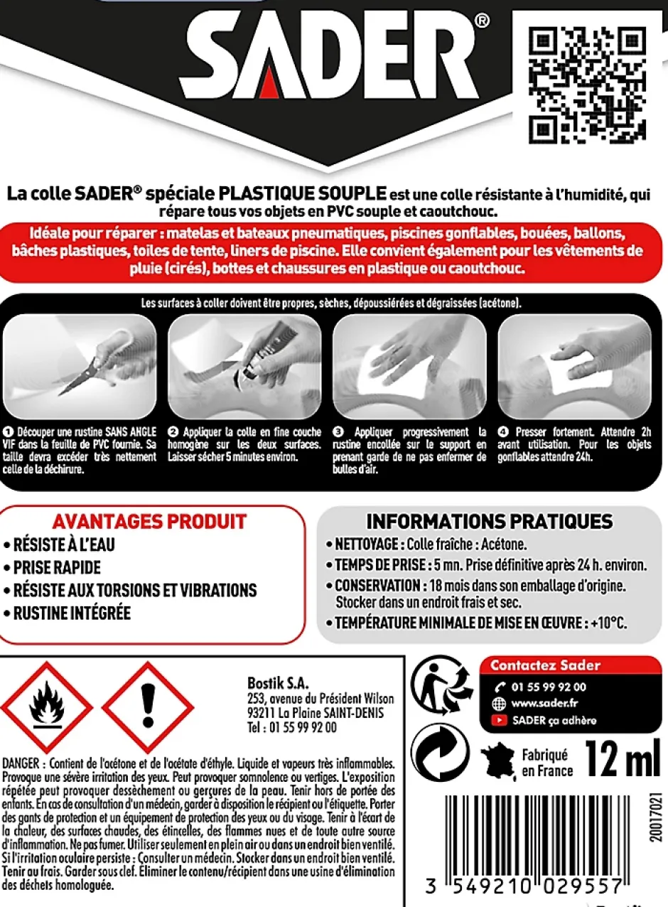 Colle pour Plastique Souple Tube 12 ml^Sader Discount