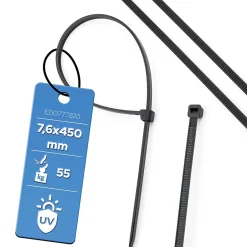 Colliers de serrage colliers de câblage sans halogène 7,6 x 450 mm noirs UV 777820 lot de 100 pcs-Edo Hot