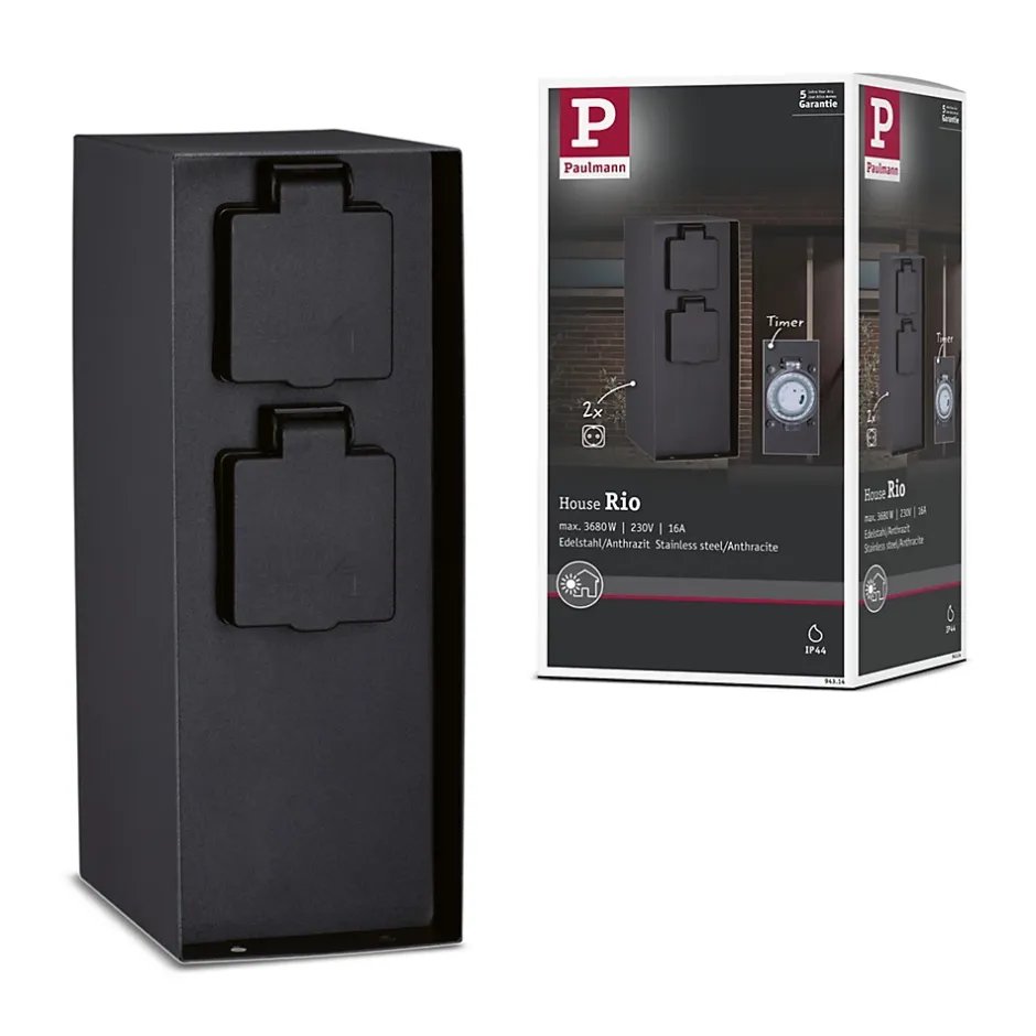 Colonne de prises Rio Horloge de programmation IP44 Anthracite^Paulmann Discount