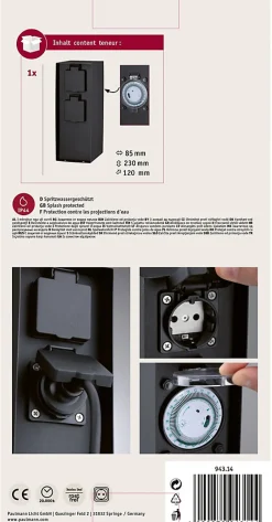 Colonne de prises Rio Horloge de programmation IP44 Anthracite^Paulmann Discount