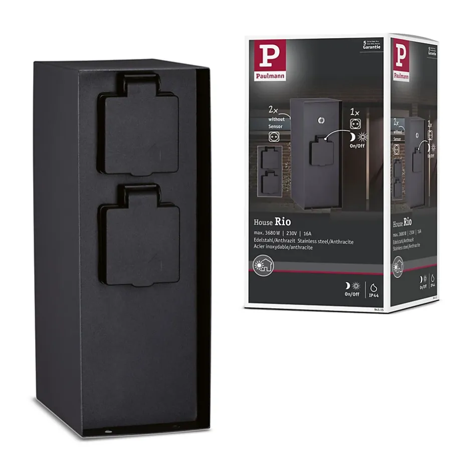 Colonne de prises Rio Interrupteur crépusculaire IP44 Anthracite^Paulmann Discount