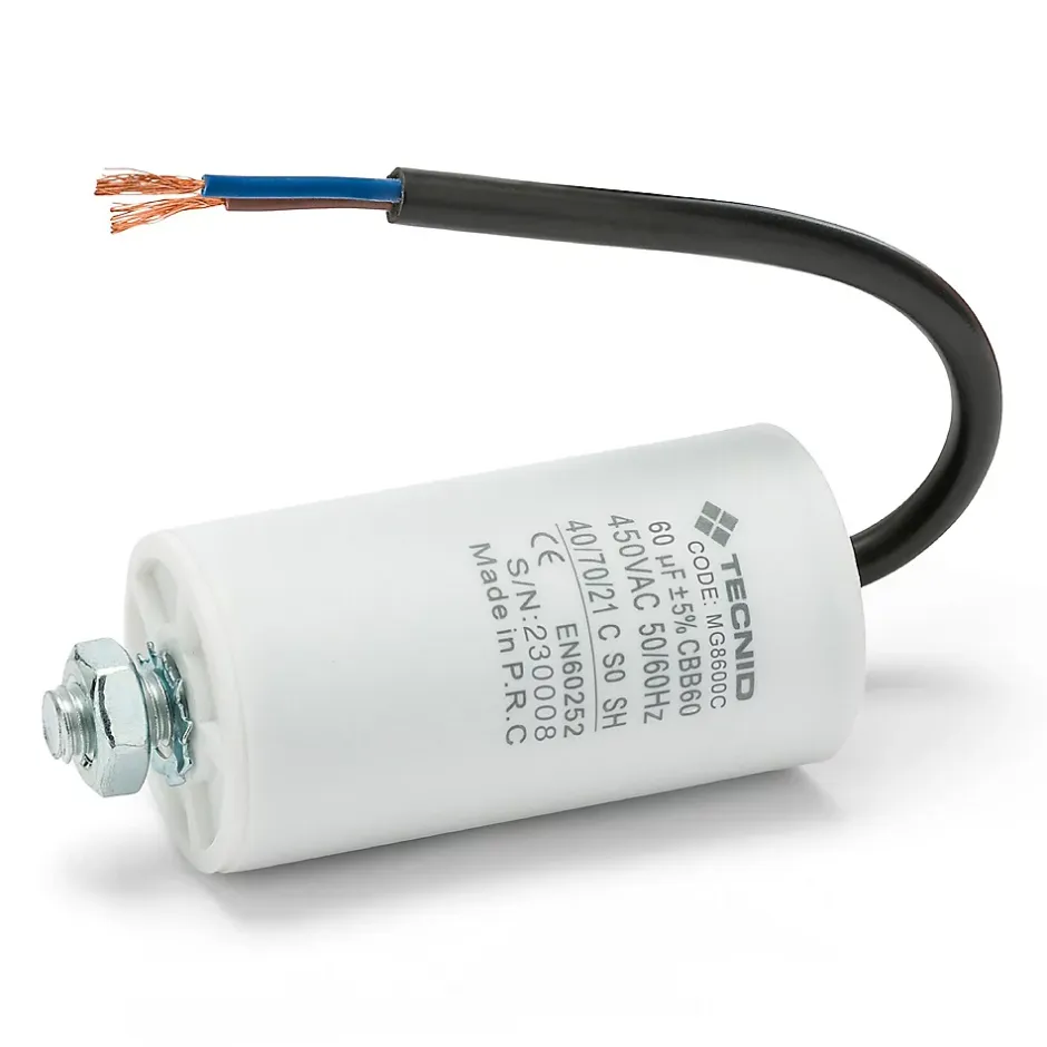 Condensateur de démarrage pour moteurs électriques, 450V, capacité : 60 microfarad, avec câble de 15cm-Tecnid New