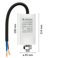 Condensateur de démarrage pour moteurs électriques, 450V, capacité : 35 microfarad, avec câble de 15cm^Tecnid Sale