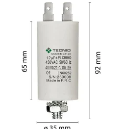 Condensateur de démarrage pour moteurs électriques, 450V, capacité : 12 microfarad, 4 broches / M8-Tecnid Sale