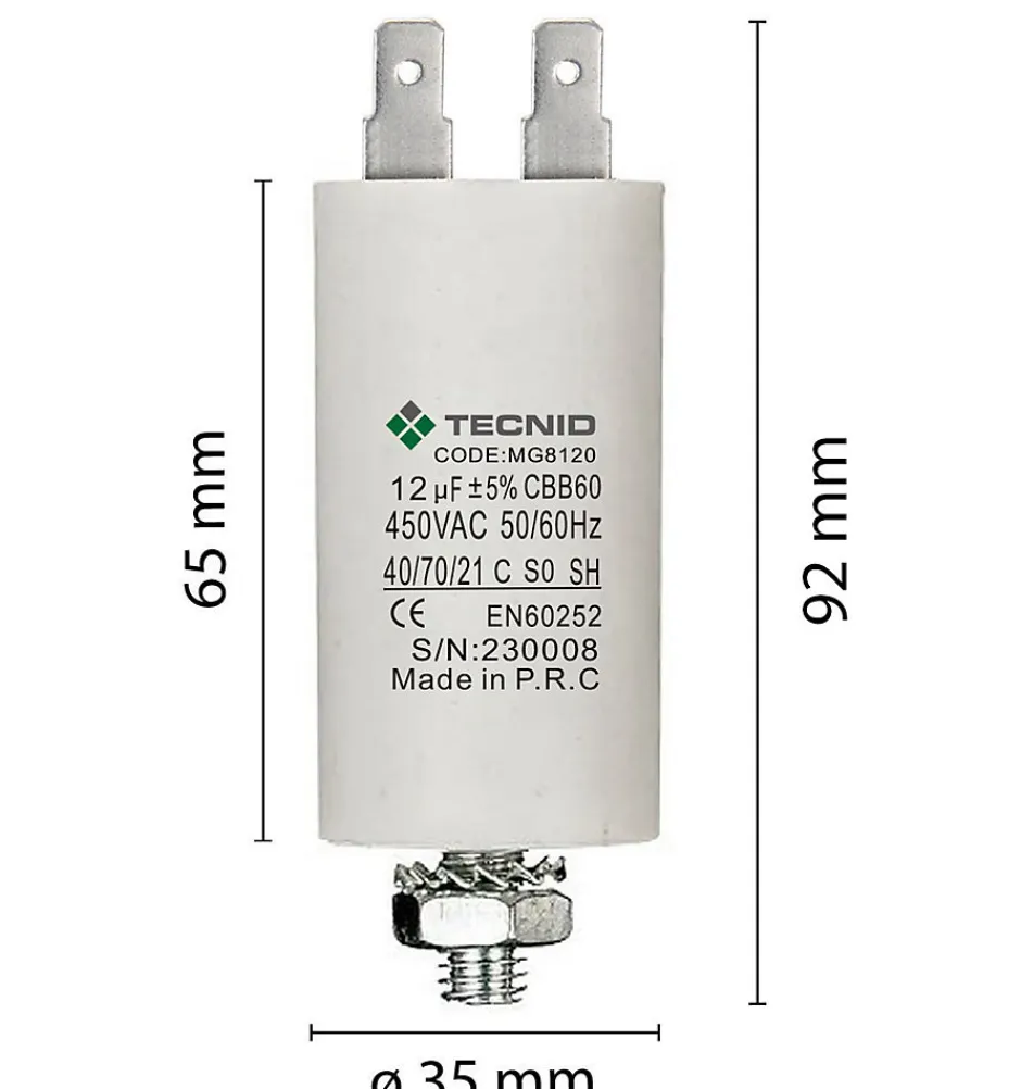 Condensateur de démarrage pour moteurs électriques, 450V, capacité : 12 microfarad, 4 broches / M8-Tecnid Sale