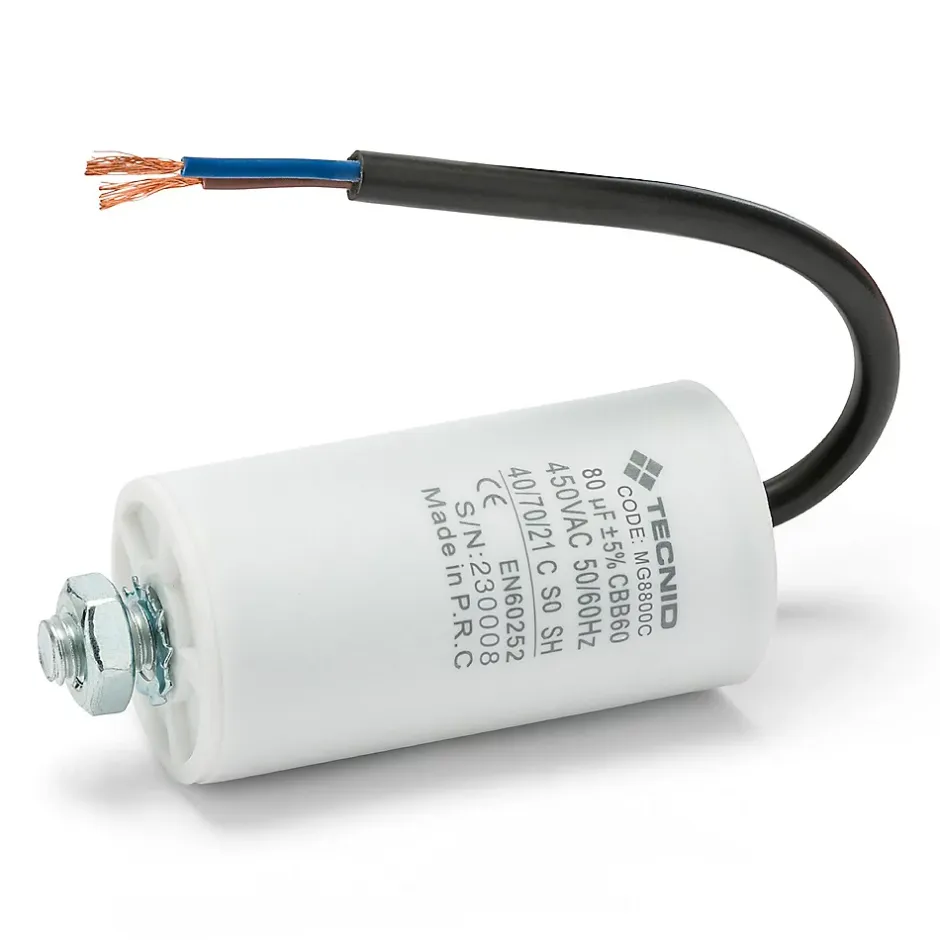 Condensateur de démarrage pour moteurs électriques, 450V, capacité : 80 microfarad, avec câble de 15cm-Tecnid Hot