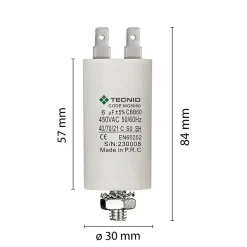 Condensateur de démarrage pour moteurs électriques, 450V, capacité : 6 microfarad, 4 broches / M8^Tecnid Discount