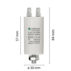 Condensateur de démarrage pour moteurs électriques, 450V, capacité : 3,5 microfarad, 4 broches / M8-Tecnid Outlet