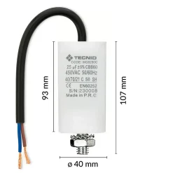 Condensateur de démarrage pour moteurs électriques, 450V, capacité : 25 microfarad, avec câble de 15cm^Tecnid Outlet