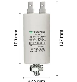 Condensateur de démarrage pour moteurs électriques, 450V, capacité : 35 microfarad, 4 broches / M8^Tecnid Sale