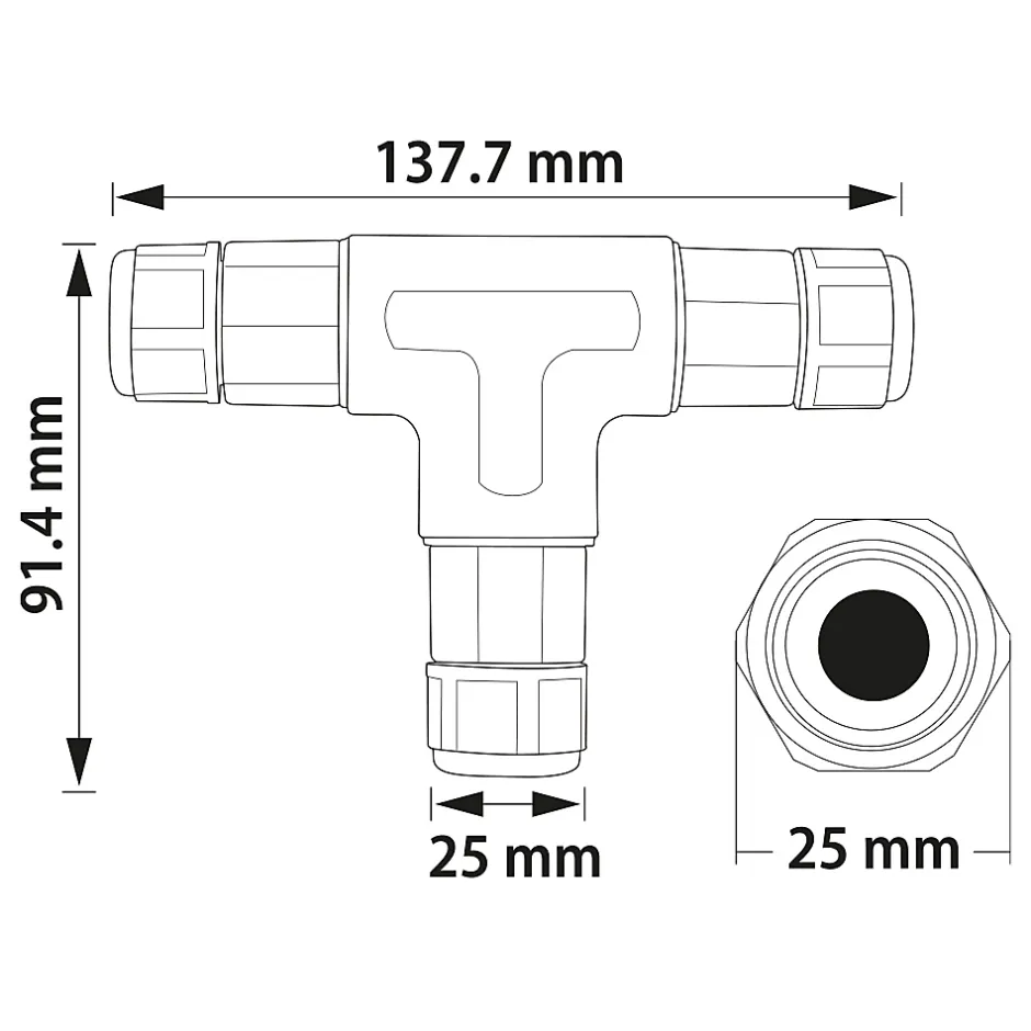 Connecteur de Câble Étanche, IP68, en T, 0,5-2,5 mm², 16 A, 250 V, 2 pcs^Horoz Electric New