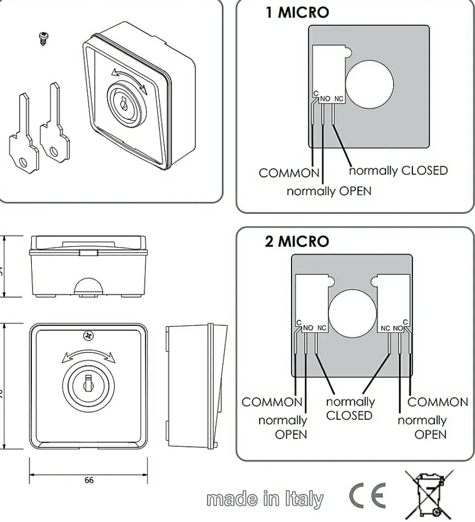 Contacteur a cle - 1 contact - MYRS by - 1204-Proteco Sale