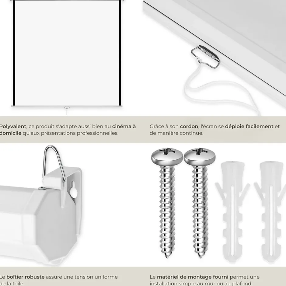 Écran de projection extensible mural en polyester blanc^Tectake Online