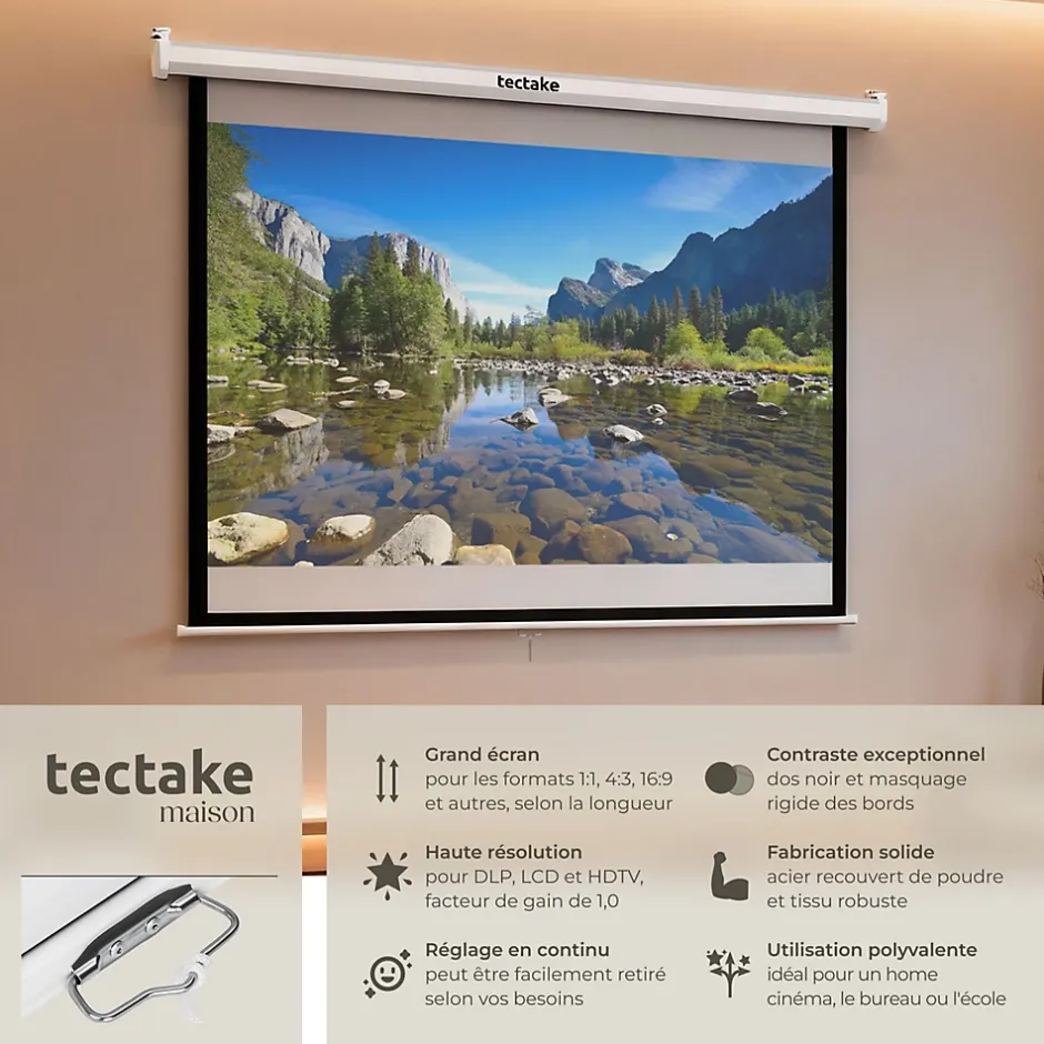 Écran de projection extensible mural en polyester blanc^Tectake Online