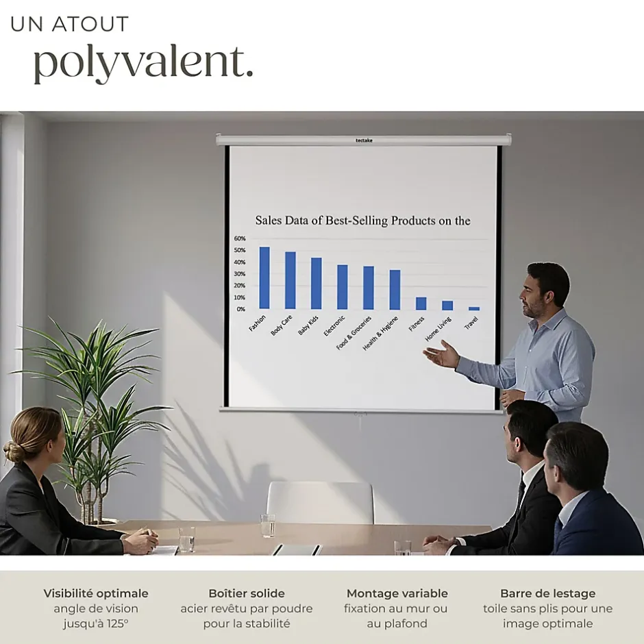 Écran de projection extensible mural en polyester blanc^Tectake Online