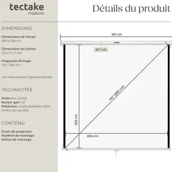 Écran de projection extensible mural en polyester blanc^Tectake Online