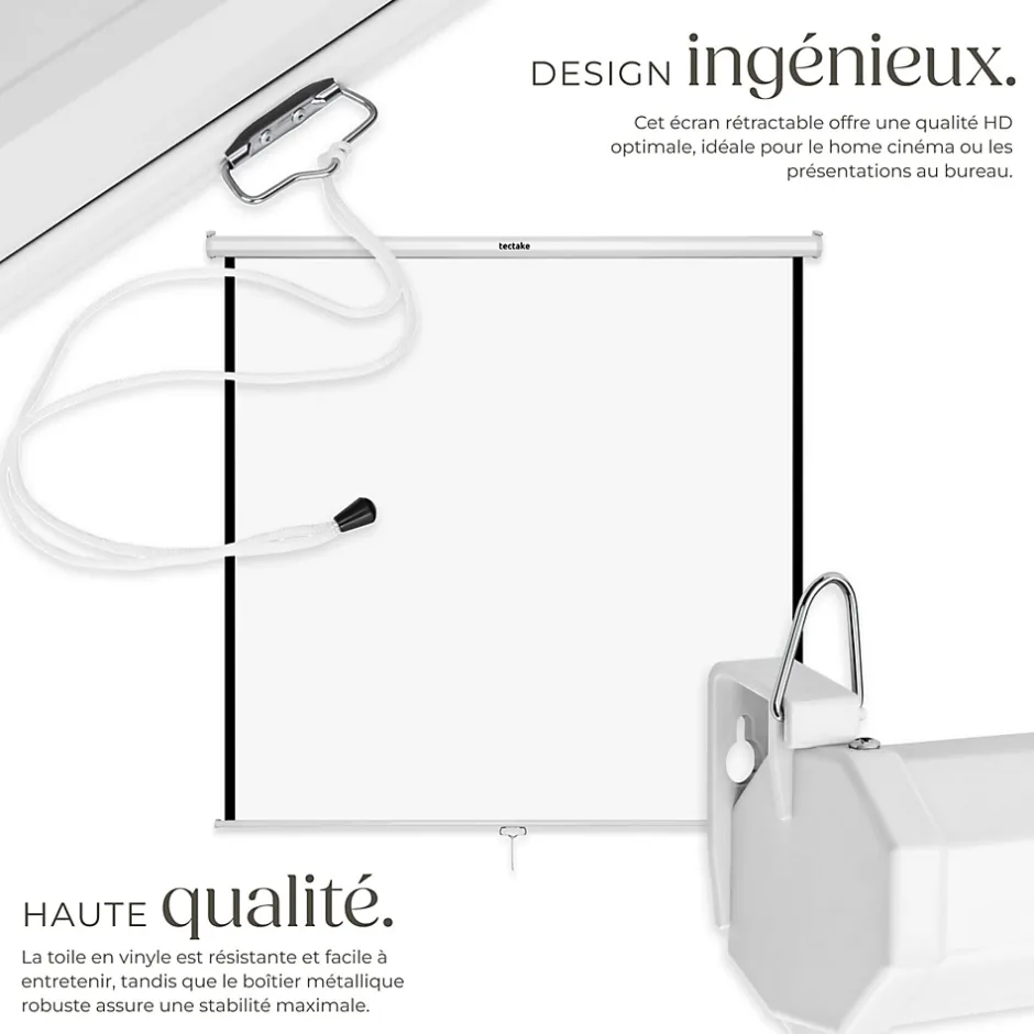 Écran de projection extensible mural en polyester blanc-Tectake Online