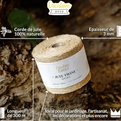 Ficelle Jute 300m 3mm - Corde Naturelle pour Jardinage, Bricolage, Mariage Champêtre, Attache Tomate et Ballons-Creative Deco Discount