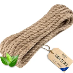 20m Corde de Jute Epaisseur 10mm - Personnalisation Possible Tous les 5m - Corde Solide - Torsadé Fibres Naturelles-Creative Deco