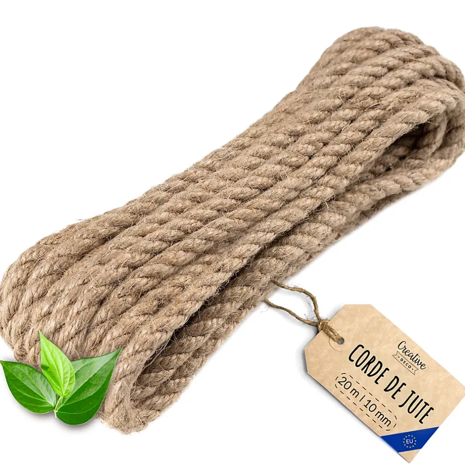 20m Corde de Jute Epaisseur 10mm - Personnalisation Possible Tous les 5m - Corde Solide - Torsadé Fibres Naturelles-Creative Deco
