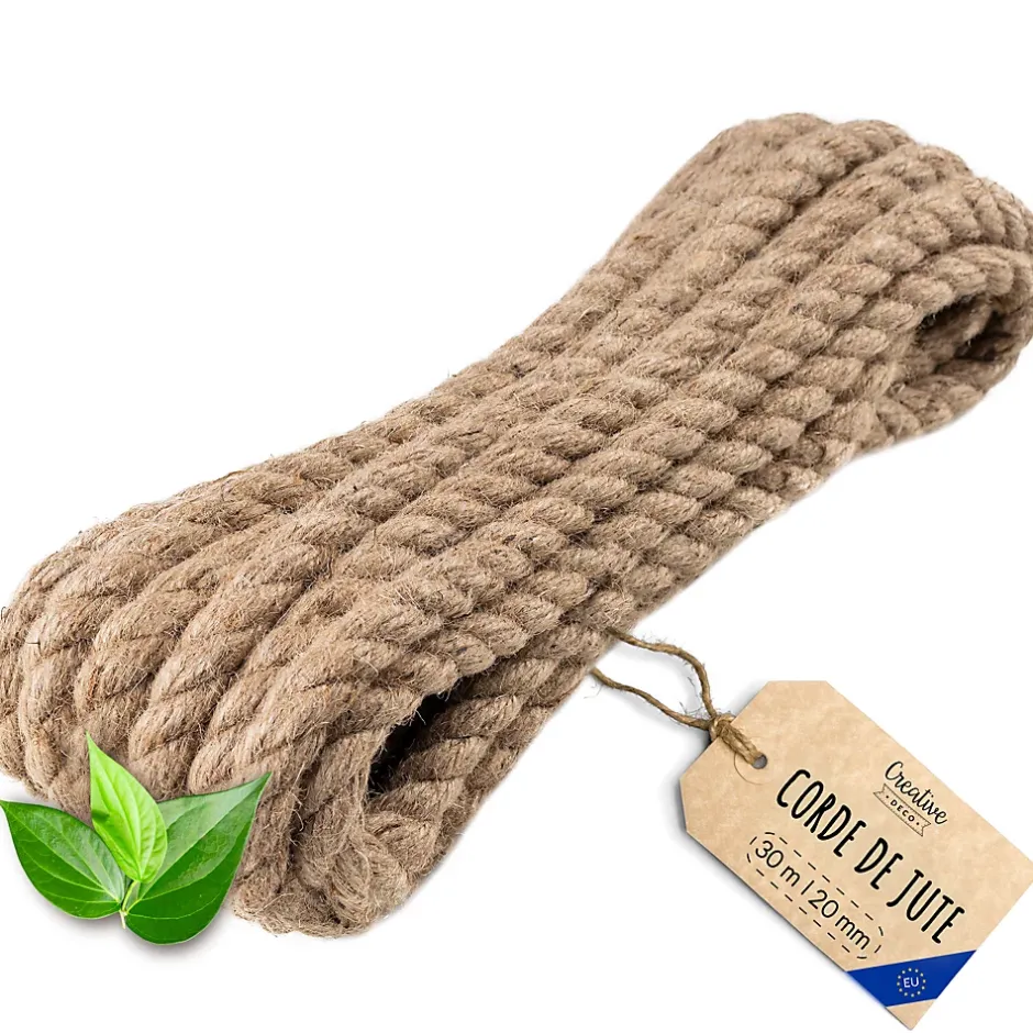 30m Corde de Jute Epaisseur 20mm - Personnalisation Possible Tous les 5m - Corde Solide - Torsadé Fibres Naturelles-Creative Deco Discount