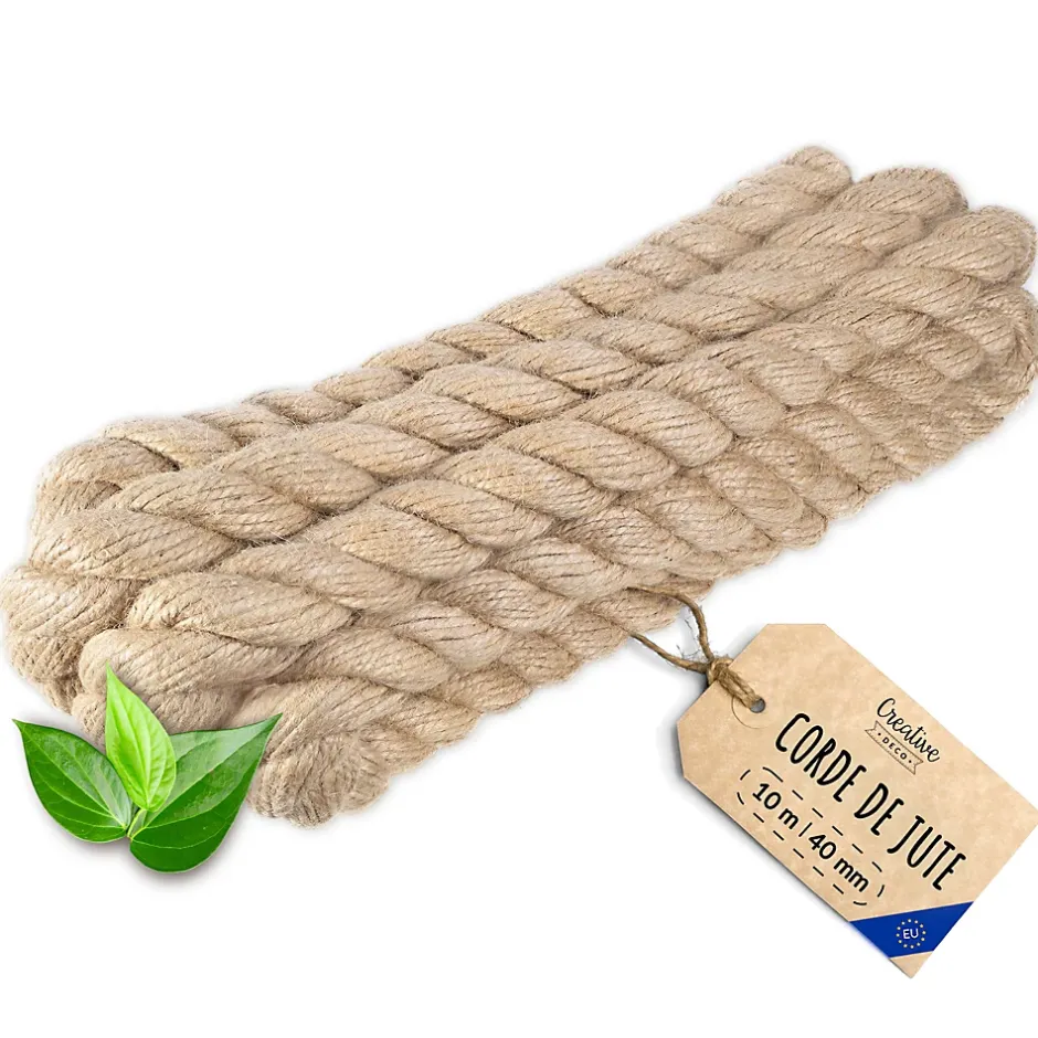 10m Corde de Jute Epaisseur 40mm - Personnalisation Possible Tous les 5m - Corde Solide - Torsadé Fibres Naturelles^Creative Deco