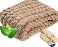 10m Corde de Jute Epaisseur 30mm - Personnalisation Possible Tous les 5m - Corde Solide - Torsadé Fibres Naturelles-Creative Deco Discount
