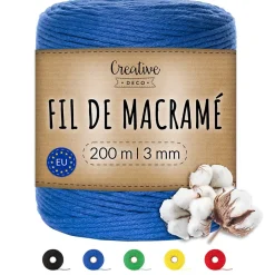3mm x 200m Corde Macramé Bleu - Fil de Coton et Polyester - +/- 0.5 mm Épaisseur - Decoration Jardinage Emballage^Creative Deco Discount