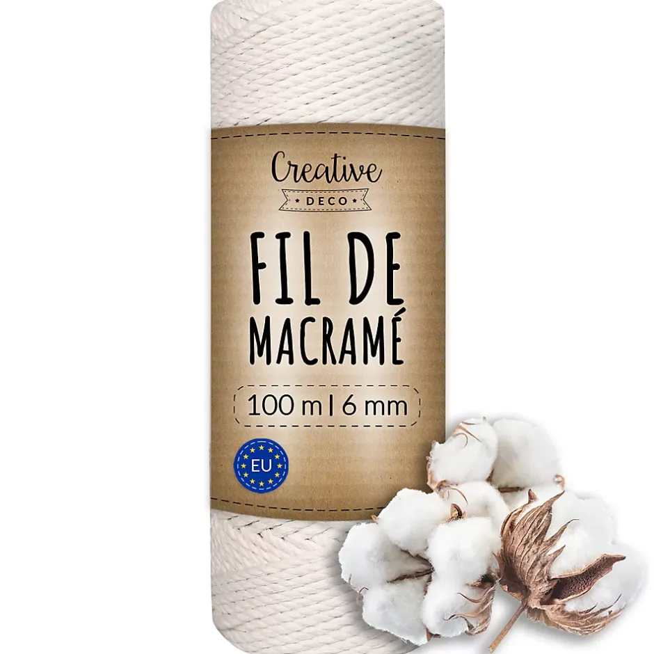 6mm x 100m Corde Macramé Fil de Coton Blanc - +/- 0,5 mm Épaisseur - Ficelle de 37 Plis - Cordelette Naturel-Creative Deco Outlet