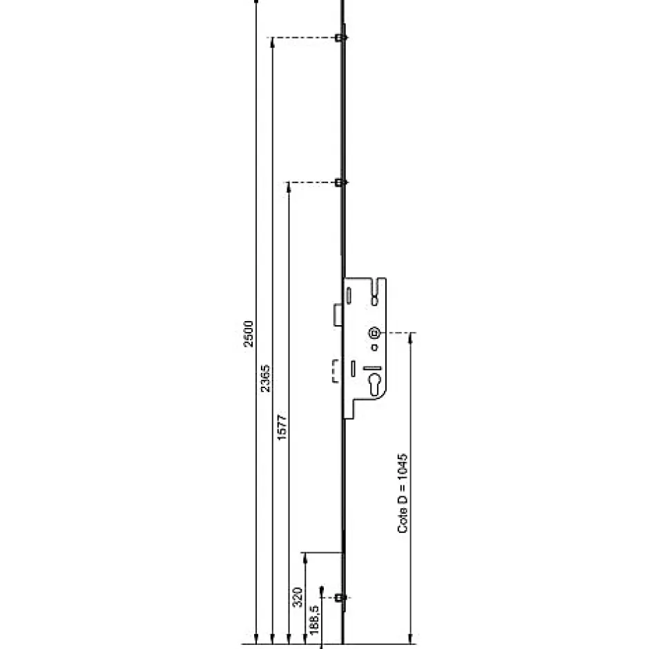 Crémone à larder EUROPA axe 40mm 3 galets têtière 18mm Longueur 2500mm - - 6-33168-03-0-1^Ferco Online