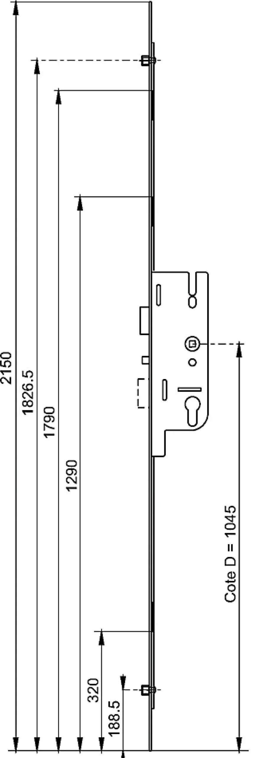 Crémone MATIC 40/70 4 galets têtière 16mm carré 7mm L 2150mm cote D 1045mm - - 6-33160-05-0-1-Ferco Sale