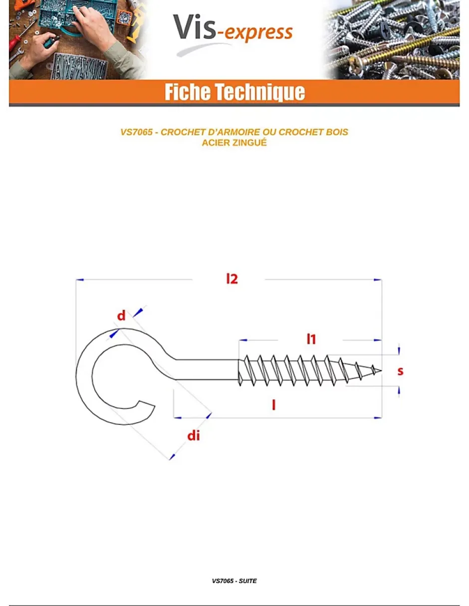 Crochet ARMOIRE 5X25 Filetée sur 15 Longueur total 50 Acier zingué - 30 pièces^Vis Express