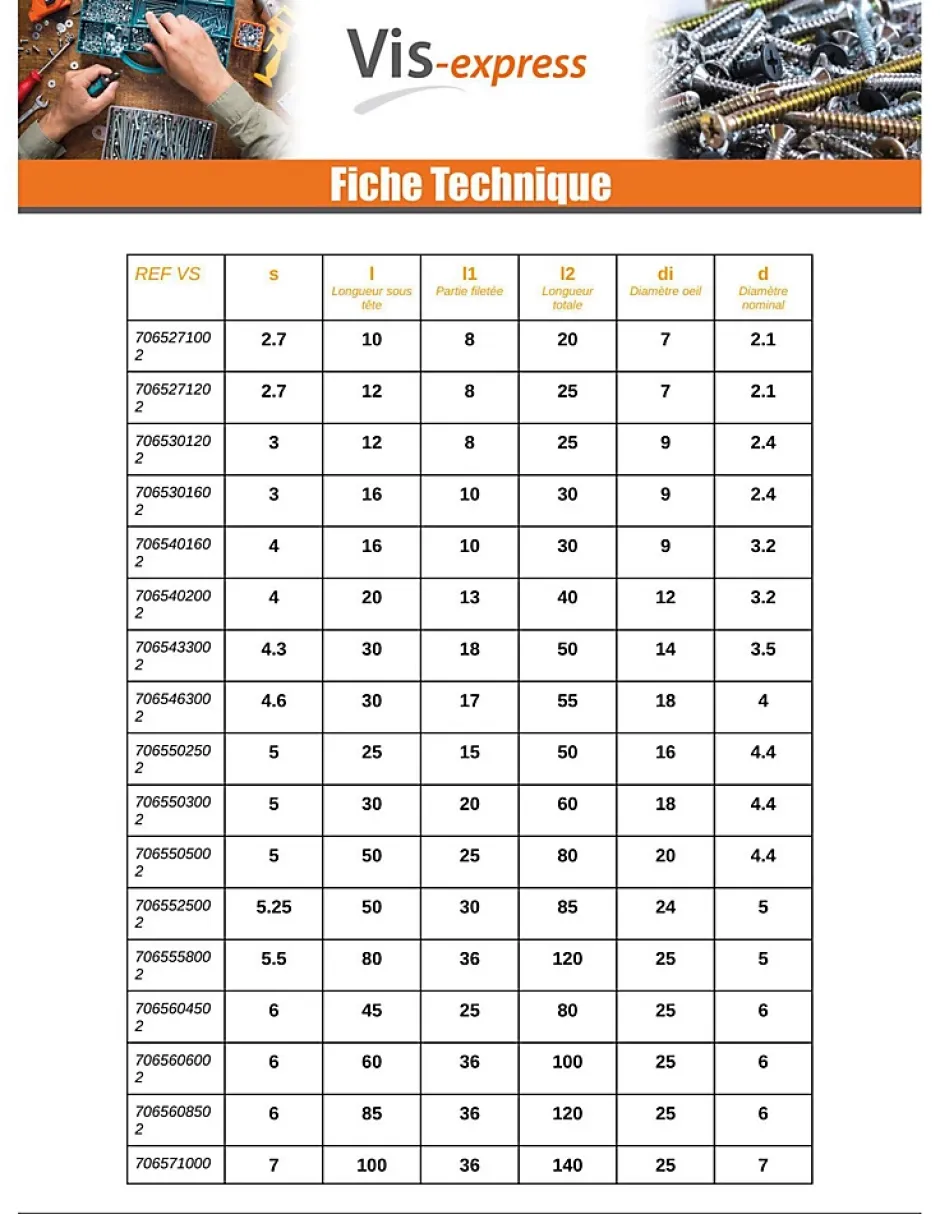 Crochet ARMOIRE 5X25 Filetée sur 15 Longueur total 50 Acier zingué - 30 pièces^Vis Express