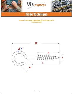Crochet ARMOIRE 7X120 Filetée sur 36 Longueur total 160 Acier zingué - 100 pièces-Vis Express Sale