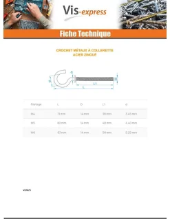 Crochet Métaux à collerette M5X50 Acier zingué - 10 pièces-Vis Express Online