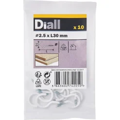 Crochet rond à visser en acier plastifié blanc 30x15 mm - 10 pièces^Diall