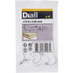 Crochet rond à visser en acier plastifié blanc 30x17 mm - 4 pièces^Diall Hot