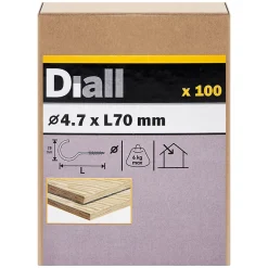 Crochet rond à visser en acier zingué 70x30 mm - 100 pièces^Diall Discount