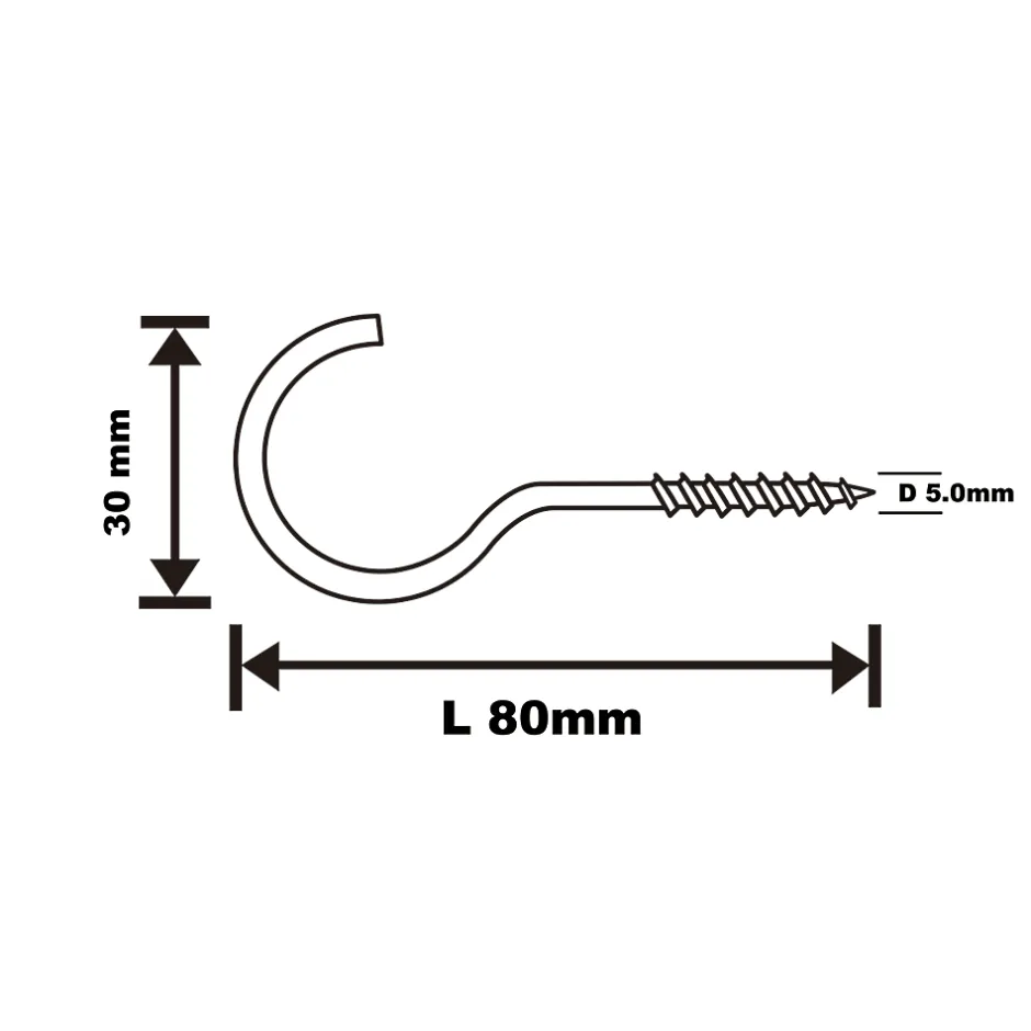 Crochet rond à visser en acier zingué 80x10 mm - 2 pièces^Diall Clearance