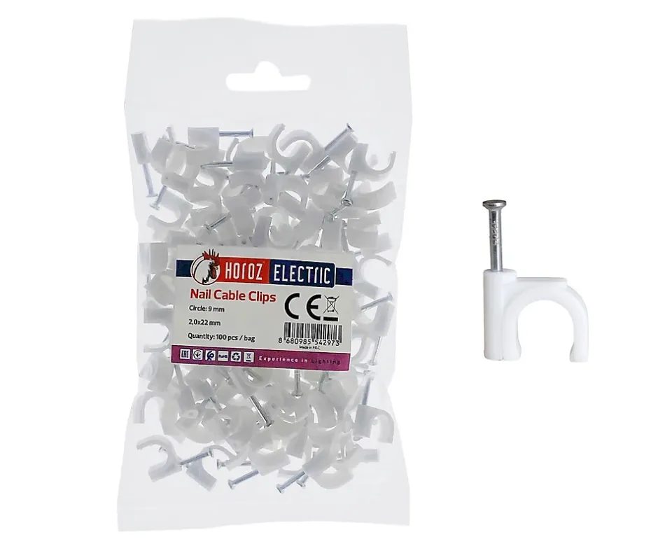 Crochets fixation / Clips de Câble ronds type FLOP fi 9 mm, blancs, boîte de 100 pcs^Horoz Electric Outlet